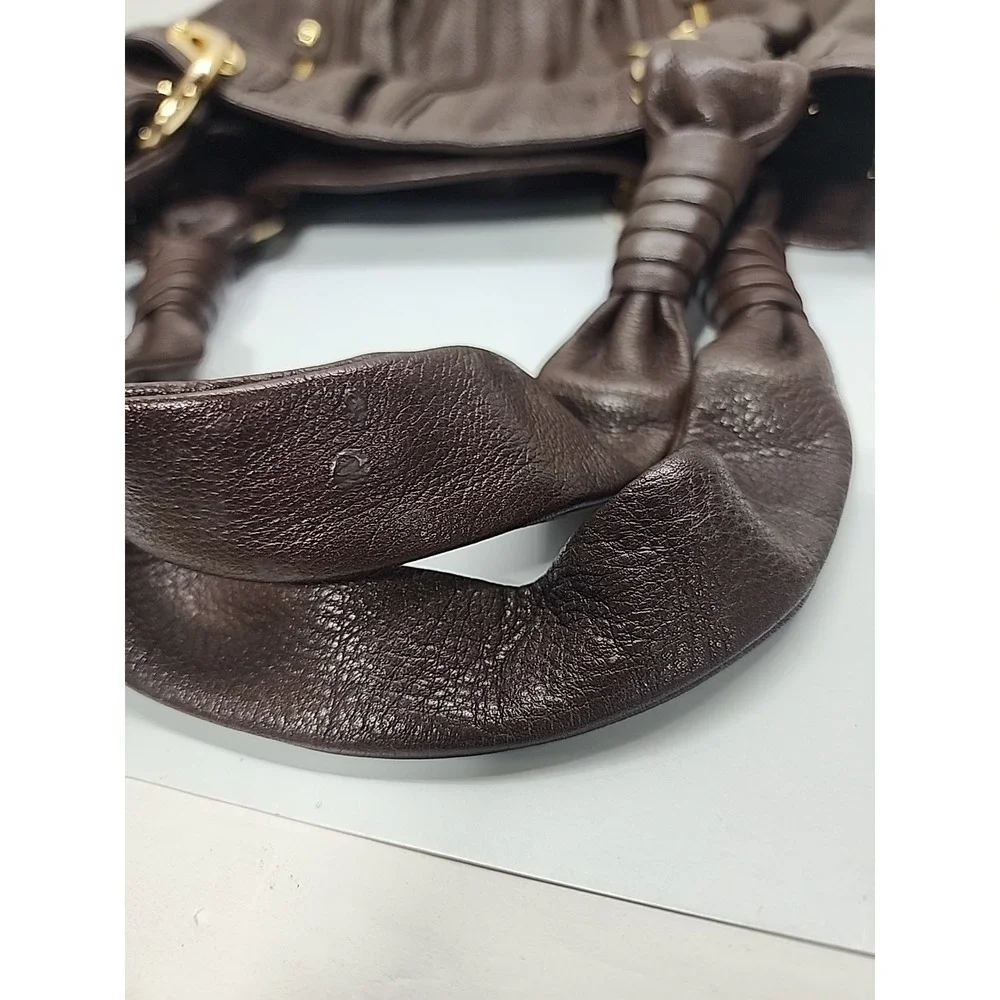 B Makowsky‎ Handbag Thick Leather Brown Double Handle Hobo Tote Boho A+ 47